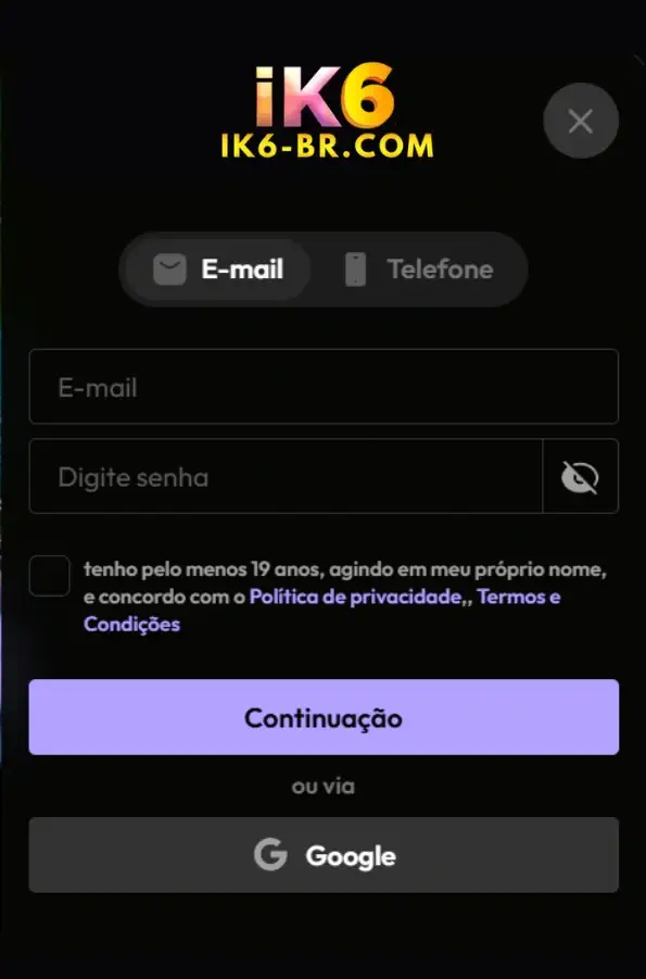 ik6 registro criar conta plataforma de jogos